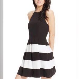 B Darlin Black and White Striped Halter Fit-and-Flare Dress Size 13/14